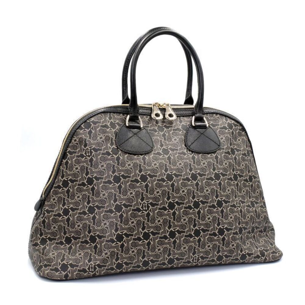 Celine Sulky Boston Bag Leather Handbag Tourbillon Carriage Black Gray